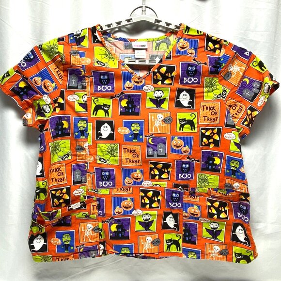 Halloween-Themed ScrubStar 3X/3XG V-Neck Cotton Scrub Top With Pockets - Picture 1 of 14